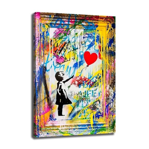 JoOcLa Banksy Bilder Leinwand Poster Gemälde Canvas Wall Art Abstrakte Graffiti Street Kunstdruck Wandbilder Wandkunst Drucke Wohnzimmer Dekoration Bereit Deko (Mit Rahmen 00D, 40x60cm (16x24inch)) von JoOcLa