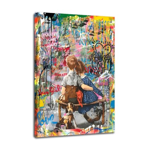 JoOcLa Banksy Bilder Leinwand Poster Gemälde Canvas Wall Art Abstrakte Graffiti Street Kunstdruck Wandbilder Wandkunst Drucke Wohnzimmer Dekoration Bereit Deko (Mit Rahmen 00E, 40x60cm (16x24inch)) von JoOcLa