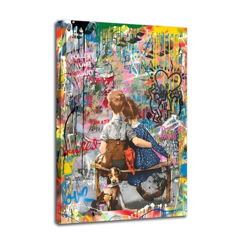 JoOcLa Banksy Bilder Leinwand Poster Gemälde Canvas Wall Art Abstrakte Graffiti Street Kunstdruck Wandbilder Wandkunst Drucke Wohnzimmer Dekoration Bereit Deko (Mit Rahmen 00E, 60x90cm (24x36inch)) von JoOcLa
