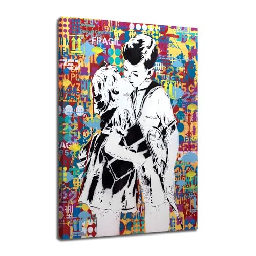 JoOcLa Banksy Bilder Leinwand Poster Gemälde Canvas Wall Art Abstrakte Graffiti Street Kunstdruck Wandbilder Wandkunst Drucke Wohnzimmer Dekoration Bereit Deko (Mit Rahmen 00F, 40x60cm (16x24inch)) von JoOcLa