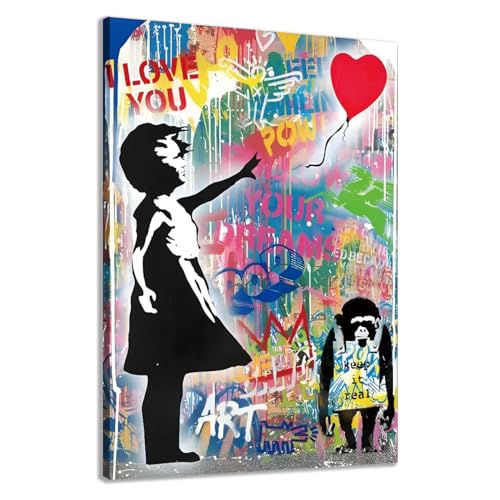 JoOcLa Banksy Bilder Leinwand Poster Gemälde Canvas Wall Art Abstrakte Graffiti Street Kunstdruck Wandbilder Wandkunst Drucke Wohnzimmer Dekoration Bereit Deko (Rahmen 01-0b 40x60cm (16x24inches)) von JoOcLa
