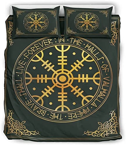 JoYww Viking Symbol Rune Bettbezug-Set, nordische 3D-Wikinger-Mythologie-Tattoos, Bettbezug, Kissenbezug, weiches Kinder-Bettwäsche-Set mit Kissenbezug (Size : 220 X 230 cm) von JoYww