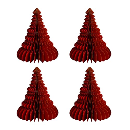 Joaecosmhui Wabendekor Classic Trees - Papier Weihnachtsbaum, Weihnachtsanhänger 4er Set, Höhe ca. 10 cm, Faltbare Weihnachtsdeko (4 Stück Rot - D) von Joaecosmhui