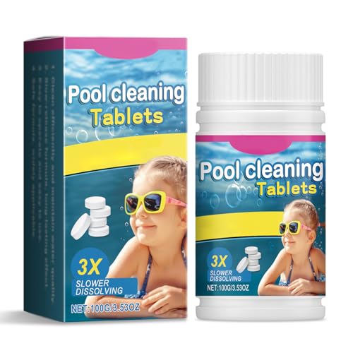 100 g Chlortabletten für Schwimmbad, Multifunktions-Chlortabletten für Whirlpool, langsam lösliche langanhaltende Poolreinigungstablette (Conditioner, Tenside) von Joalpysm
