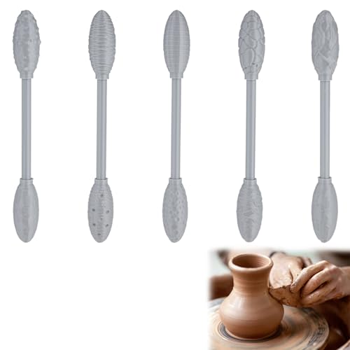 5 x Texturroller für Tonkunst, ovales Modelliermusterrollen-Set, Ton-Textur-Rollen, Prägeplaids, Handrollen für Handarbeiten von Joalpysm