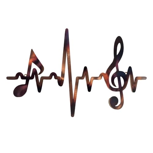 Joalpysm Metall-Musiknoten Wandkunst Wandschild Vintage Musik Herzschlag Schwarz Metall Wandkunst Hängende Musiknote Wandschild für Musikstudio, Schlafzimmer, Wohnzimmer 30 x 19 cm von Joalpysm