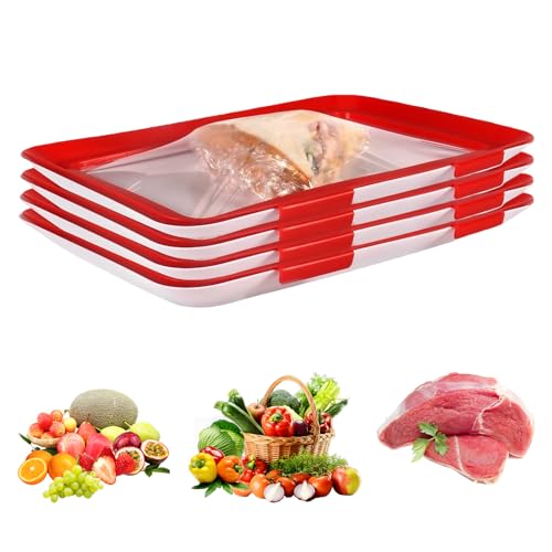 Joalpysm Stretch Frischhalte-Tabletts, 4 Stück, rote Kunststoff-Lebensmittelkonservierungsschalen mit elastischem Deckel, Stretch-Frischhalte-Tabletts, Stretch-Freshbehälter, 4 Stück Joalpysm Stretch Frischhalte-Tabletts, 4 Stück, rote Kunststoff-Lebensmittelkonservierungsschalen mit elastischem Deckel, Stretch-Frischhalte-Tabletts, Stretch-Freshbehälter, 4 Stück von Joalpysm
