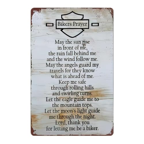 Metall-Blechschild im Vintage-Stil, Biker-Gebet, Geschenk für Männer, Bar, Männer, Höhle, Garten, Wandschild, rustikales Wandschild mit inspirierender Botschaft, 20,3 x 30,5 cm – May The Sun Rise in von Joalpysm