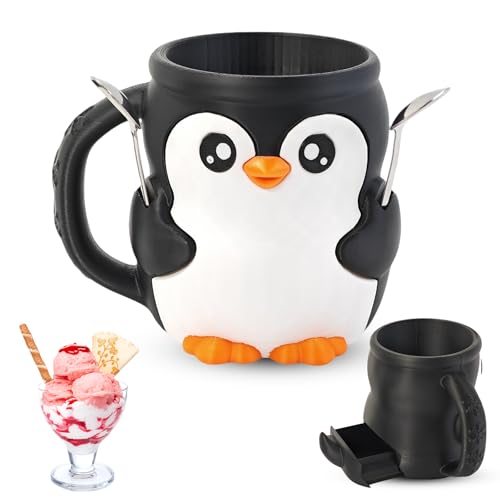Pinguin Ice Cream Pint Holder Ice Cream Cup Holder with Anti-Freeze Handle & 2 Spoons, Icecream Stand Tub with Secret Drawer, Suitable for Frozen Desserts Yogurt Bowls Pinguin Ice Cream Pint Holder Ice Cream Cup Holder with Anti-Freeze Handle & 2 Spoons, Icecream Stand Tub with Secret Drawer, Suitable for Frozen Desserts Yogurt Bowls von Joalpysm