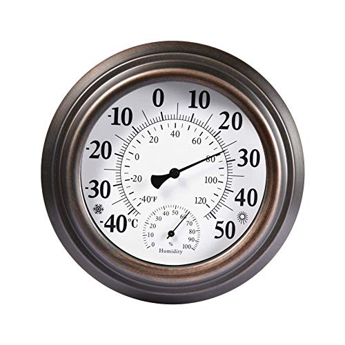 Außenthermometer Analog 20,3 cm Außenthermometer Groß Thermometer Dekoratives Innen Außenthermometer Hygrometer Hygrometer Analog Geeignet für Terrasse, Haus, Gewächshaus, Garten von Joayuezo