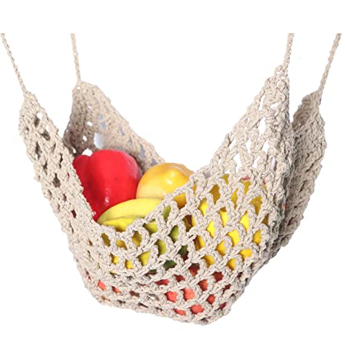 Joayuezo Obstkorb Hängematte für Obst und Gemüse, Boho-Stil, Gewebe, Rund, Natural von Joayuezo
