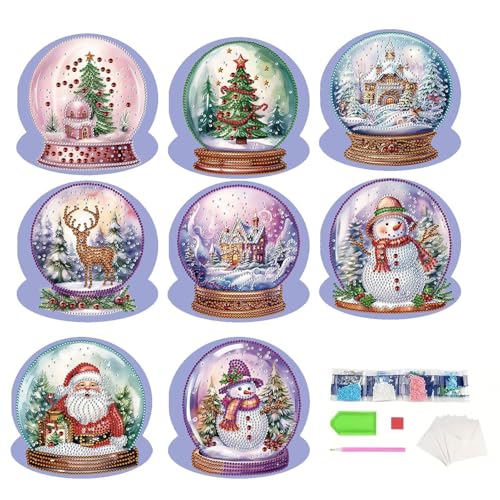 Crystal Art Cards Christmas - Rhinestone Painting Art Cards | 8x Rhinestone Painting Art Cards Round Drill Greeting Cards | Christmas crystal art cards | Rhinestone Painting Kits for Adults Kids von Joberio