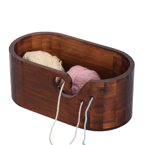Garnschale aus Holz – 28,4 x 15,5 x 11,9 cm, handgefertigte Garn-Aufbewahrungsschale, handgefertigte Garnhalter-Schüssel zum Häkeln und Stricken, Garnaufbewahrung, handgefertigter Häkel-Organizer für von Joberio
