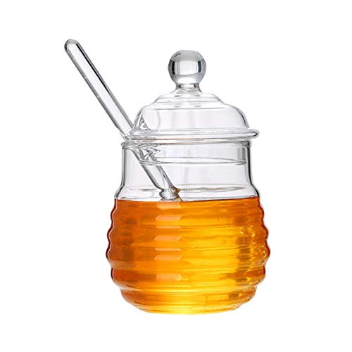 Honigglas mit Löffel und Deckel 300 ml zur Aufbewahrung von Honig, multifunktionaler Bienentopf mit Honiglöffel für die Küche zu Hause, waschbares Kristallglas-Honigglas/Behälter für Sirup und Esstisc von Joberio
