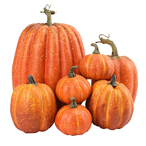 Künstliche Kürbisdekorationen, 7-teilige künstliche Kürbisfiguren für Halloween, große künstliche Kürbisdekorationen für den Herbst, orangefarbener Simulationsschaumkürbis, niedliche künstliche inikü von Joberio