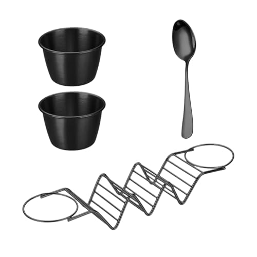 Taco-Ständer – Taco-Halter | Edelstahl-Taco-Ständer | Mehrzweck-Taco-Bar-Servierset | ofenfestes Burrito-Set mit Löffel & 2 Soßenbechern | hitzebeständige grillsichere Taco-Halter für Potlucks von Joberio