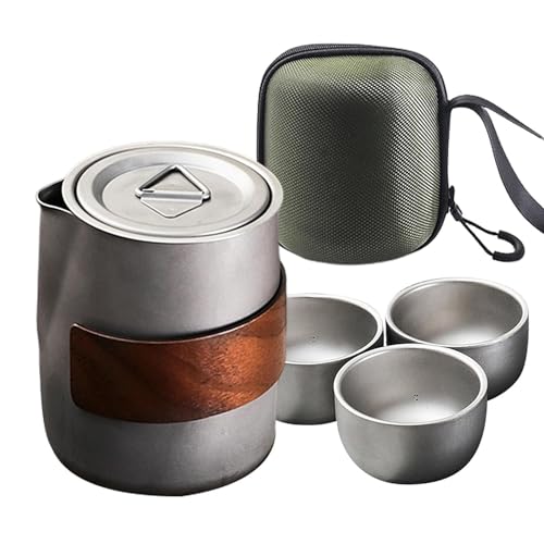 Titan Tasse Set, Reise mit 3 Tassen, Doppelschichtiges Design Tee Set mit Schutzbeutel, Wasserkocher Kaffee Tee Wasser Maker für Outdoor Camping (Filter enthalten) von Joberio