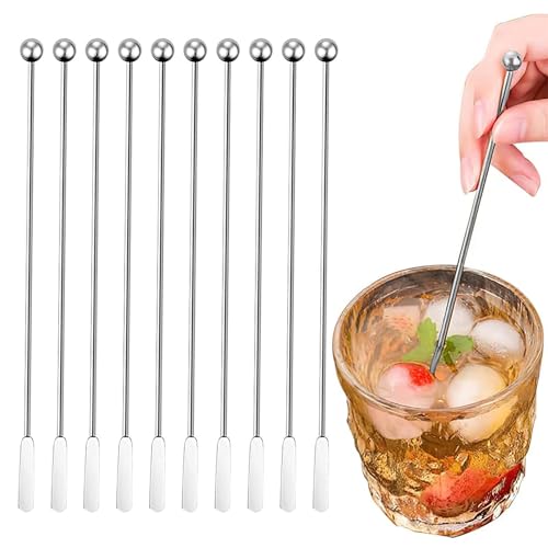 Weinmischstäbchen, 10 Cocktail-Rührstäbchen, Edelstahl-Rührstäbchen, sicheres und hygienisches Getränkemischwerkzeug, Rührstab für Getränke, Milch, Whiskey, Cocktails, Saft von Joberio