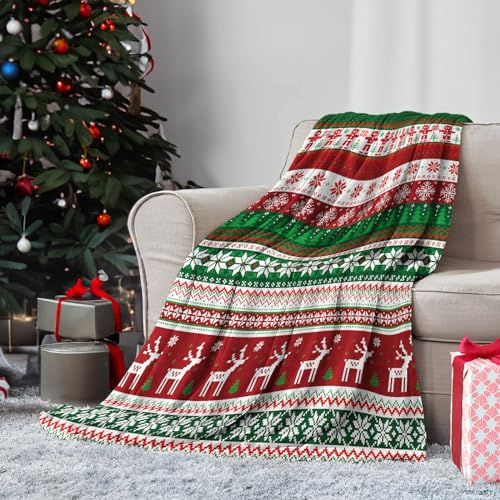 Kuscheldecke Weihnachten, Christmas Flauschige Decke Vlies Fluffy Blanket mit Weihnachtsbaum Rentier Drucke, Couch Decken Fleecedecke, Superweich Boho Deko Warme Decke, 150 x130 cm von Jobkoo