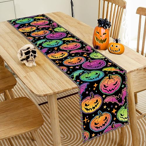 Tischläufer Halloween, Extra Lange Kürbis Spukhaus Happy Halloween Waschbar Tischläufer Tischdecke Halloween Tischläufer Küche Esstisch Tischdekoration für Zuhause Halloween Party Esszimmer Küche Deko von Jobkoo