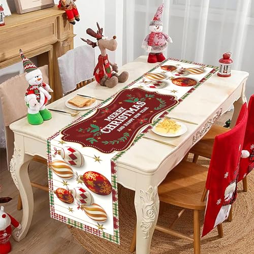 Weihnachten Tischläufer, Rot Grün Plaid & Weihnachten Ornamente Tischwäsche, 3D Realistisch Weihnachts Party Deko für Waschbar Winter Gitter Tischdekoration Drinnen Draußen Kariert Tischdecke 35x180cm von Jobkoo