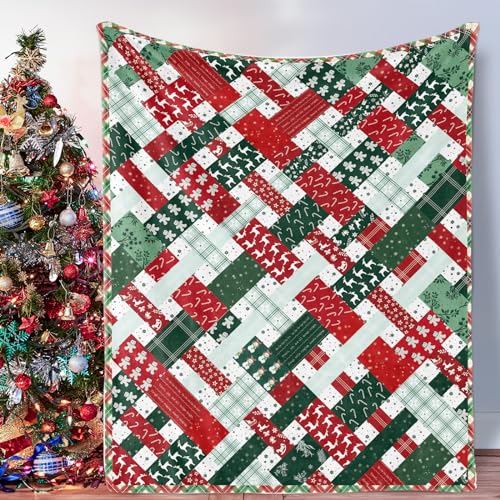 Weihnachts Decke Kariert Rot Grün Kuscheldecke Flauschig Weihnachtsdecke Flanell Fleecedecke Schneemann Rentier Schneeflocke Warme Weihnachts Decken für Winter Urlaub Weihnachten Deko Sofa 130x150cm von Jobkoo