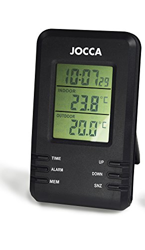 Jocca Digital Wireless Tragbarer Wetterstation/Indoor/Outdoor Maßnahmen Temperatur, Luftfeuchtigkeit, Luftdruck und hat Alarm und mehr, Schwarz, 7,4 x 2,3 x 12,5 cm von Jocca