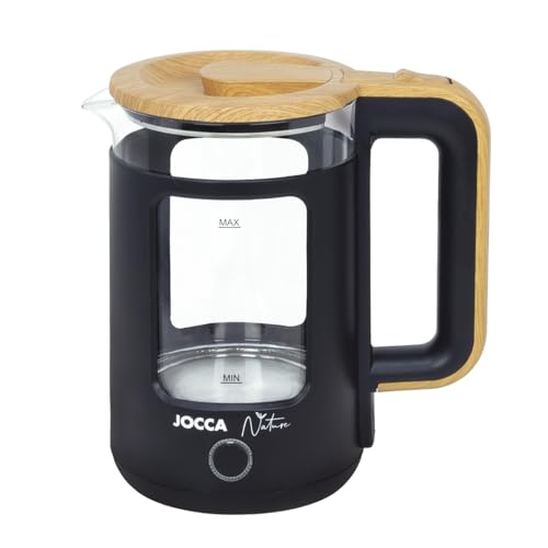 JOCCA - Elektrischer Wasserkocher 1,8 Liter Nature Line| Schneller Kocher| 360º drehbare Basis| Automatische Abschaltung| Modernes, Elegantes Design| Borosilikatglas| (schwarz) von Jocca