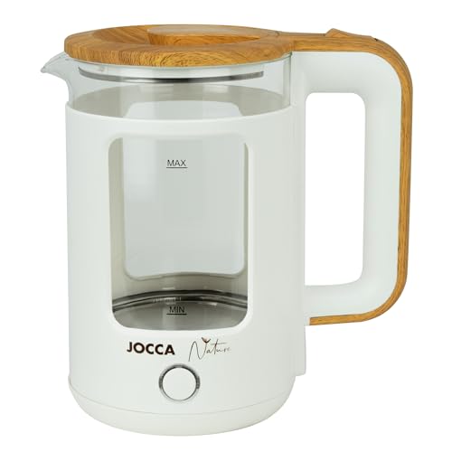 JOCCA - Elektrischer Wasserkocher 1,8 Liter Nature Line| Schneller Kocher| 360º drehbare Basis| Automatische Abschaltung| Modernes, Elegantes Design| Borosilikatglas| (Weiß) von Jocca