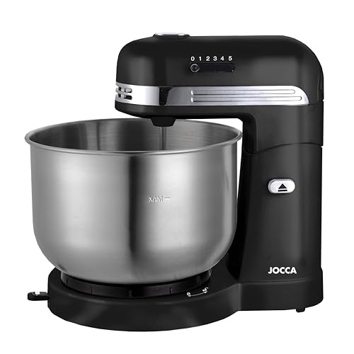 JOCCA - Teigmixer 350 W mit Selbstrotation durch Reibung, 5 Geschwindigkeiten, Schüssel aus Edelstahl 3,5 l, Knete, Bate, Emulsion, Stäbe und Mixer (schwarz) von Jocca