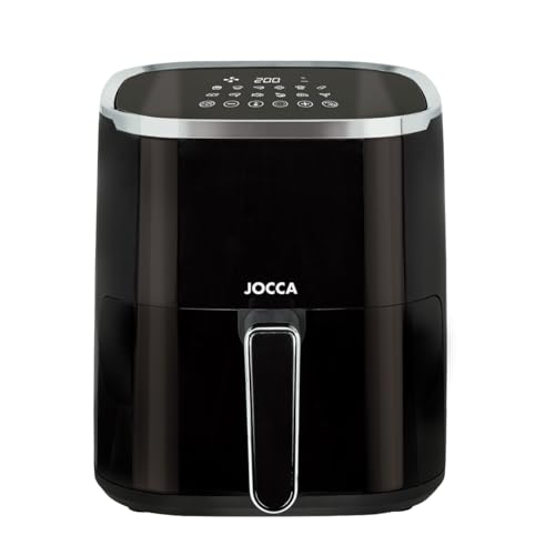 Jocca - Heißluftfritteuse 5 Liter | AirFryer| Fritteuse ohne Öl | Gesundes Kochen | Leistung 1450W | Überhitzungsschutz | Griff mit kühler Haptik (Silber/Schwarz 5L) von Jocca