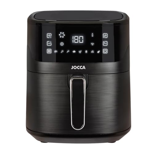 JOCCA - Heißluftfritteuse 6,5L Heißluftfritteuse | Ölfreie Fritteuse 1600W| Luftfritteuse| Air Fryer| Einstellbare Temperatur| Gesundes Kocheng| LED Touch Screen| Energiesparen (Schwarz) von Jocca