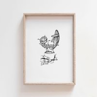 Tee-Serie Phantasie - Teetasse | Wal Zuckerwatte Kran Tinte Illustration Wand-Kunst Giclée-Druck von JocelinKMeredithArt