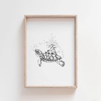 True North - Schildkröte | Kompass Abenteuer Berge Tinte Illustration Wand-Kunst Giclée-Druck von JocelinKMeredithArt