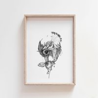 Unkraut Und Blumen - Pfau | Schmetterling Tinte Illustration Wand-Kunst Giclée-Druck von JocelinKMeredithArt