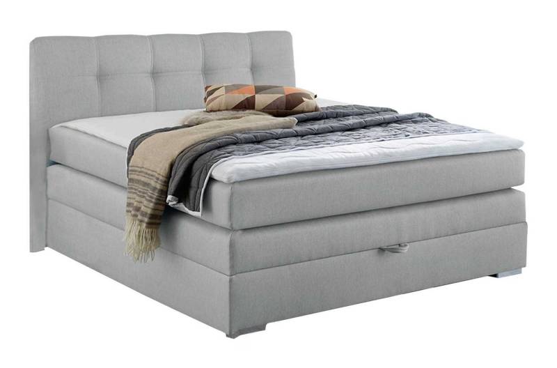 Jockenhöfer Gruppe Boxspringbett AMELIE, 140 x 200 cm, Hellgrau, Webstoff, (1-St), mit Topper, Bettkasten und Bonellfederkernmatratze von Jockenhöfer Gruppe