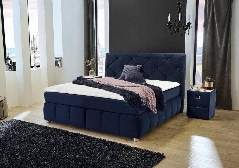 Jockenhöfer Gruppe Boxspringbett Bella erhältlich in 140 & 180cm Breite, mit Kaltschaum-Topper und Rauchglas-Steinen von Jockenhöfer Gruppe
