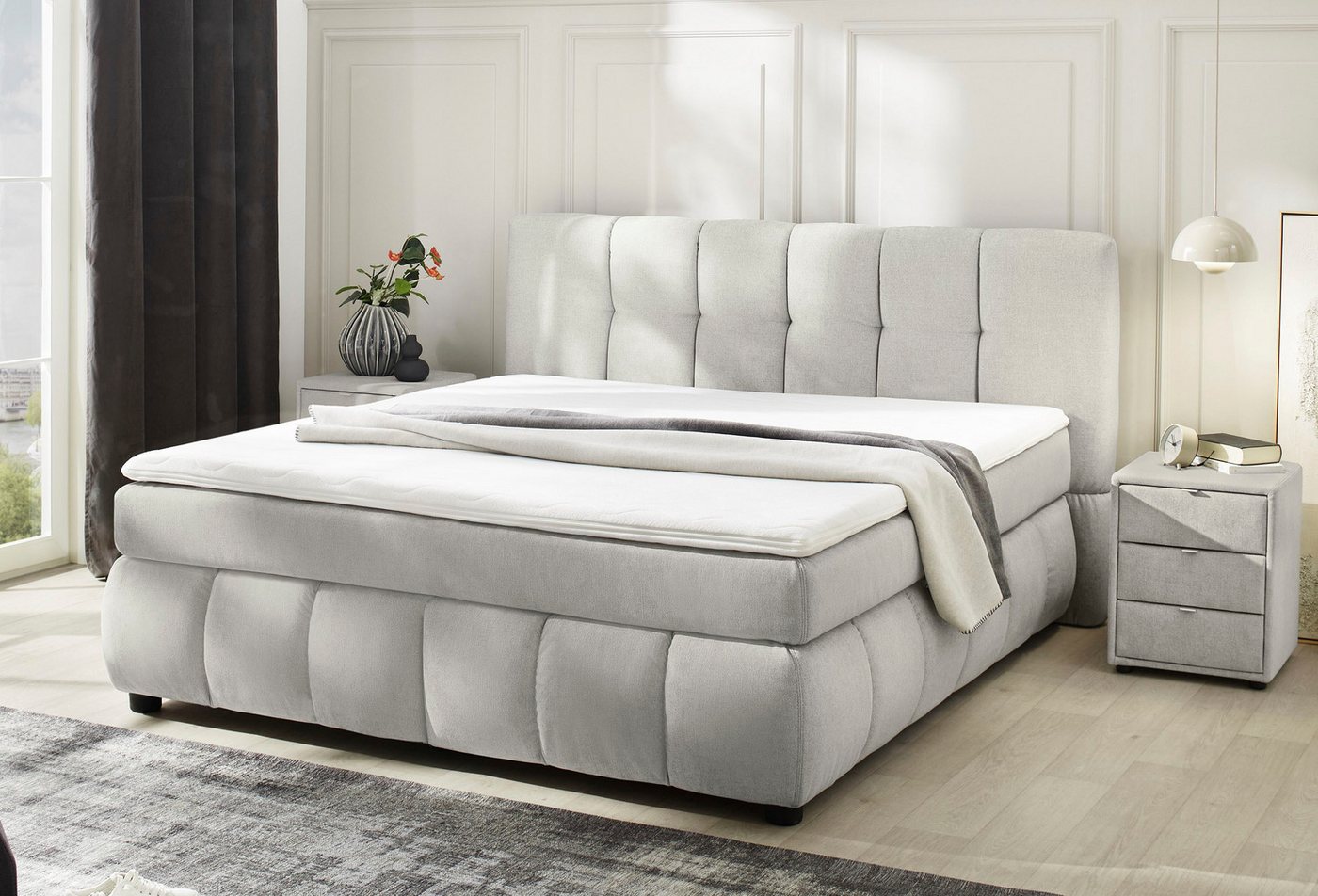 Jockenhöfer Gruppe Boxspringbett Cora, Wende-Bonell-Federkern-Matratze (H2/H3), PU-Schaum Topper von Jockenhöfer Gruppe