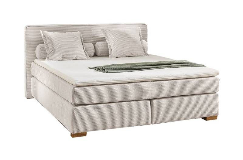 Jockenhöfer Gruppe Boxspringbett ROMY, 180 x 200 cm, Beige, Cordbezug, mit Topper und Zierkissen, 7-Zonen-TTFK-Matratze von Jockenhöfer Gruppe