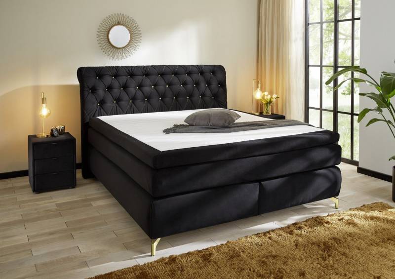 Jockenhöfer Gruppe Boxspringbett Sancara, inklusive 7-Zonen-TTFK-Matratzen und 9 cm Kaltschaumtopper, goldfarbige Designelemente, Härtegrade wählbar (H3,H3/H4 oder H4) von Jockenhöfer Gruppe