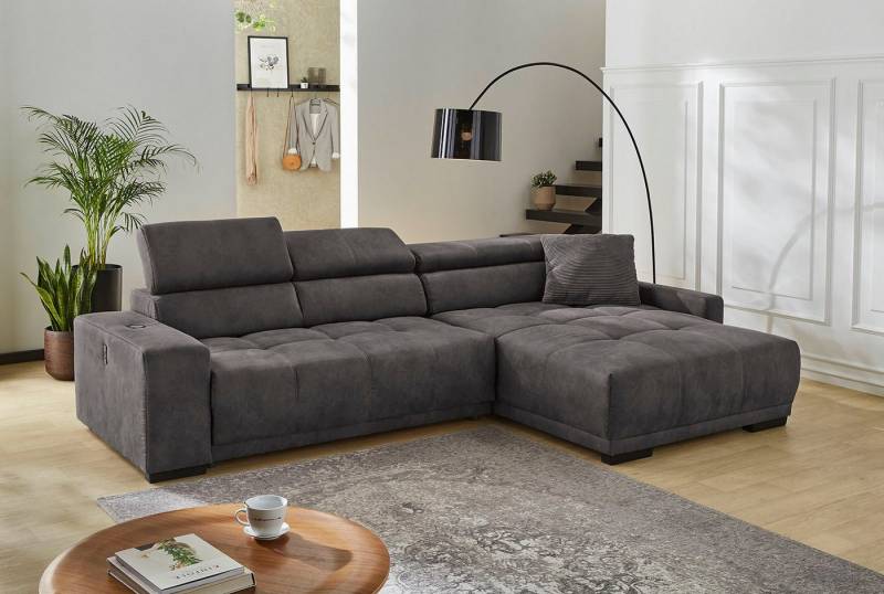 Jockenhöfer Gruppe Ecksofa Le Mans L-Form mit elektromotorischer Sitztiefenverstellung (30 cm), und induktiver Lademöglichkeit + USB A und C, verstellbare Kopfstützen von Jockenhöfer Gruppe