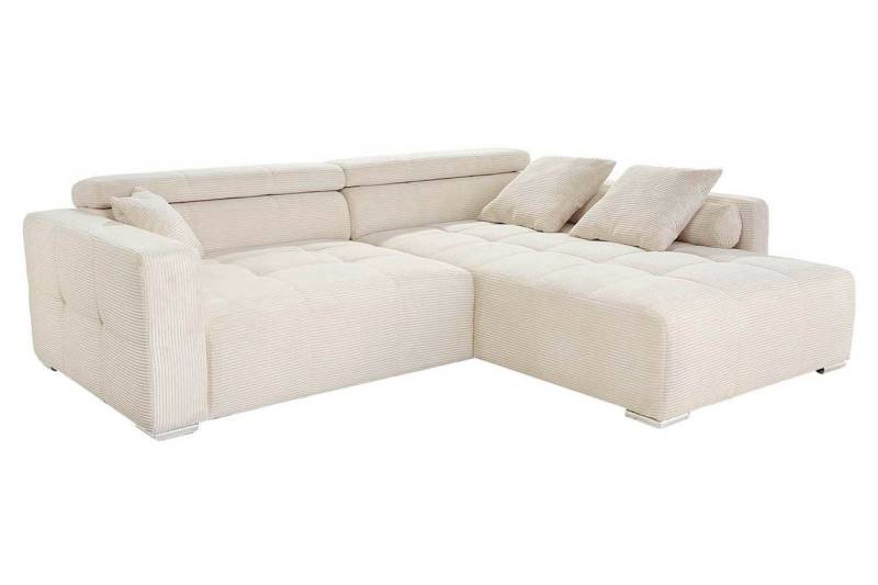 Jockenhöfer Gruppe Ecksofa SALERNO, Creme, Cordbezug, Kopfteil verstellbar, B 280 x H 96 x T 231 cm, Ottomane beidseitig montierbar von Jockenhöfer Gruppe