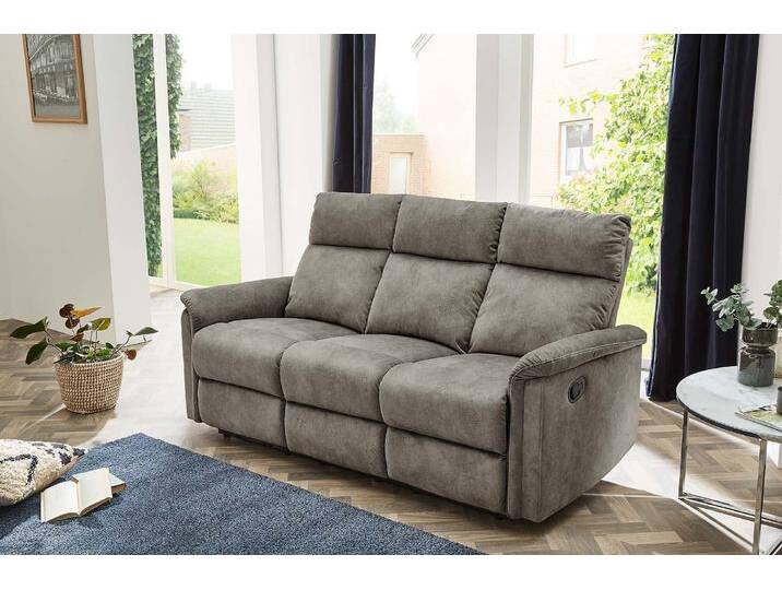 3-Sitzer JOCKENHÖFER GRUPPE Amrum , grau (hellgrau), B:180cm H:100cm T:90cm, Sofas, Liegefunktion durch halbautomatische Reclinerfunktion, TFK-Polsterung von Jockenhöfer
