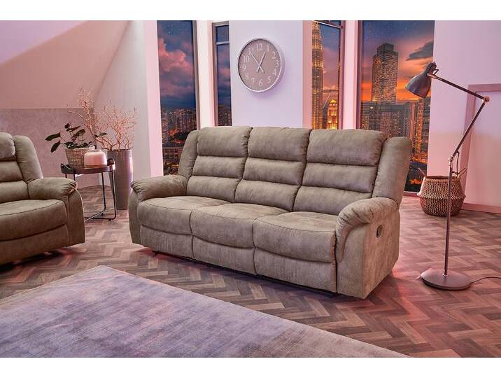 3-Sitzer JOCKENHÖFER GRUPPE Cleveland , grau (grau, braun), B:212cm H:103cm T:93cm, Sofas, Mit Liegefunktion durch halbautom. Relaxfunktion, Federkern-Polsterung von Jockenhöfer