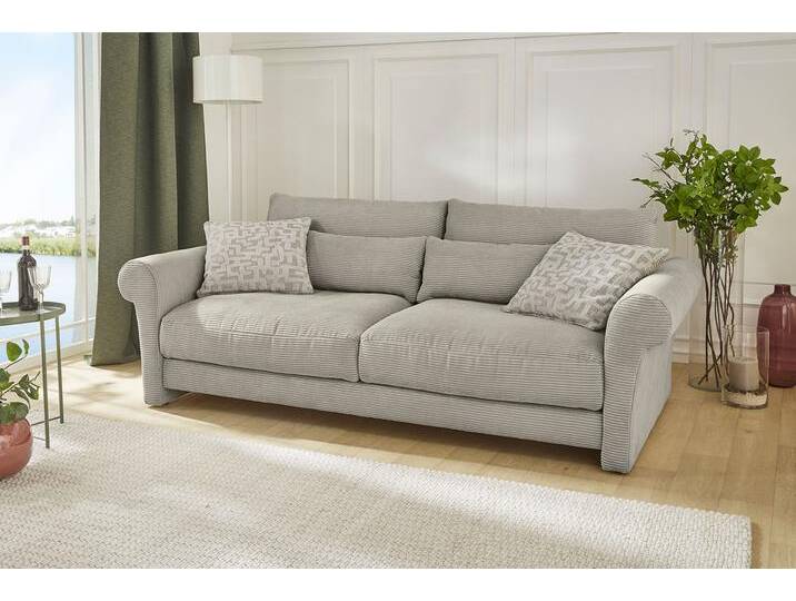 Big-Sofa JOCKENHÖFER GRUPPE Maxima , beige (greige), B:247cm T:116cm, Korpus: 100% Polyester, Kissen: 45% Polyacryl; 24% Viskose; 19% Polyester; 12% Leinen, Sofas, Federkern,Schaumflocken,hervorragendes Sitzgefühl,Bezug in Cord von Jockenhöfer