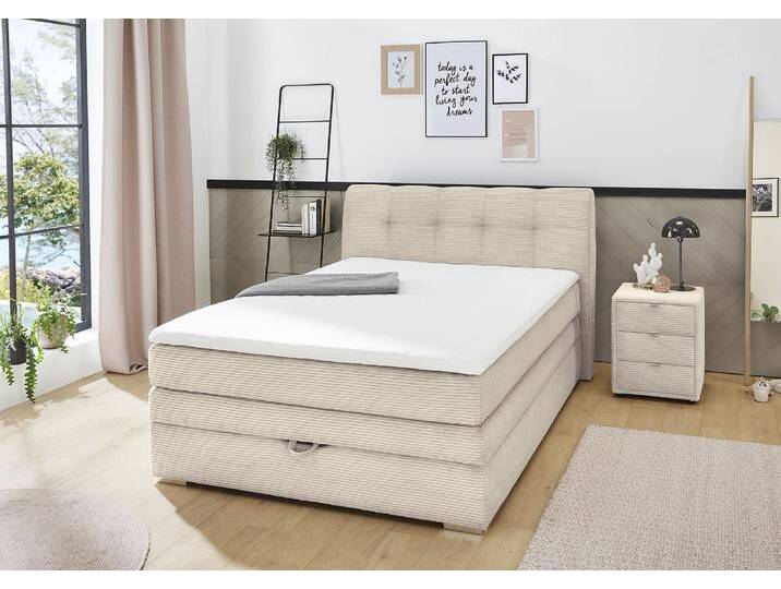 Boxspringbett JOCKENHÖFER GRUPPE Amelie , beige (beige 426, 07), B:154cm L:217cm, Topper: 100% Polyurethan, Bezug (100% Polyester) abnehmbar und waschbar bis 60u00ba C, Spiegelfläche der Matratze: 100% Polyester, Bezug Bett: Cord (100% Polyester), Komplettbetten, Boxspringbett, mit Bettkasten und Topper, erhältlich in 120 & 140cm Breite von Jockenhöfer