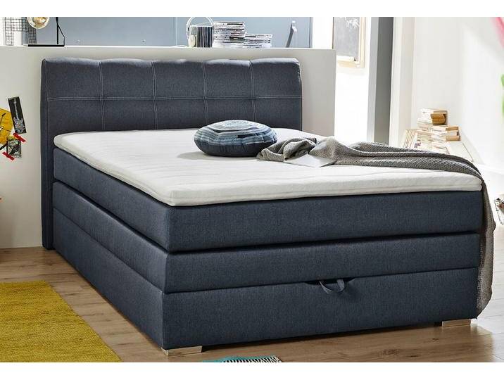 Boxspringbett JOCKENHÖFER GRUPPE Amelie , blau (blau 491, 02), B:134cm L:217cm, Topper: 100% Polyurethan, Bezug (100% Polyester) abnehmbar und waschbar bis 60u00ba C, Spiegelfläche der Matratze: 100% Polyester, Bettgestell und seitliche Einfassung der Matratzen: Feinstruktur, 100% Polyester, Komplettbetten, Boxspringbett, mit Bettkasten und Topper, erhältlich in 120 & 140cm Breite von Jockenhöfer
