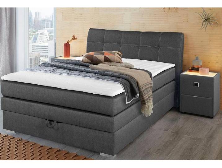 Boxspringbett JOCKENHÖFER GRUPPE Amelie , braun (grau, braun 491, 18), B:134cm L:217cm, Topper: 100% Polyurethan, Bezug (100% Polyester) abnehmbar und waschbar bis 60u00ba C, Spiegelfläche der Matratze: 100% Polyester, Bettgestell und seitliche Einfassung der Matratzen: Feinstruktur, 100% Polyester, Komplettbetten, Boxspringbett, mit Bettkasten und Topper, erhältlich in 120 & 140cm Breite von Jockenhöfer