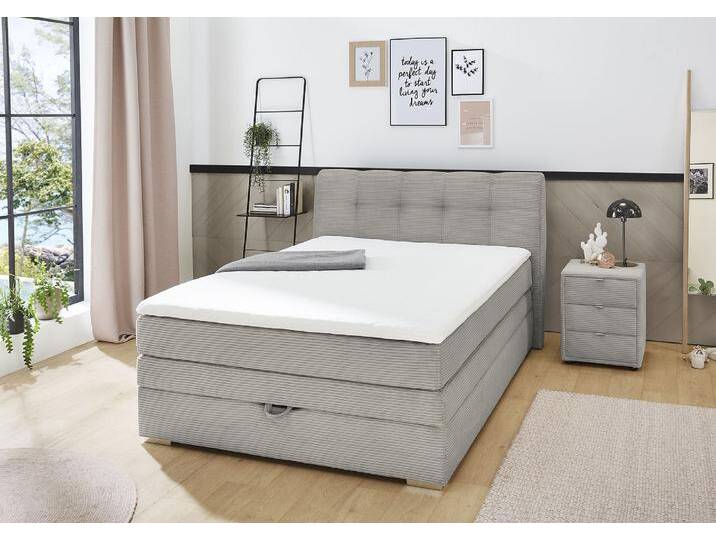 Boxspringbett JOCKENHÖFER GRUPPE Amelie , grau (hellgrau 426, 29), B:154cm L:217cm, Topper: 100% Polyurethan, Bezug (100% Polyester) abnehmbar und waschbar bis 60u00ba C, Spiegelfläche der Matratze: 100% Polyester, Bezug Bett: Cord (100% Polyester), Komplettbetten, Boxspringbett, mit Bettkasten und Topper, erhältlich in 120 & 140cm Breite von Jockenhöfer