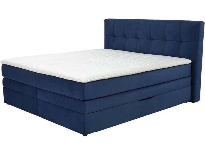 Boxspringbett JOCKENHÖFER GRUPPE Amy , blau (blau 341, 02), L:217cm, Bezug Bett: samtähnlich (100% Polyester), Topper und Matratzenspiegel: 100% Polyester, Komplettbetten, mit Bettkasten und Kaltschaum-Topper, erhältlich in 140 & 180cm Breite, Topseller von Jockenhöfer